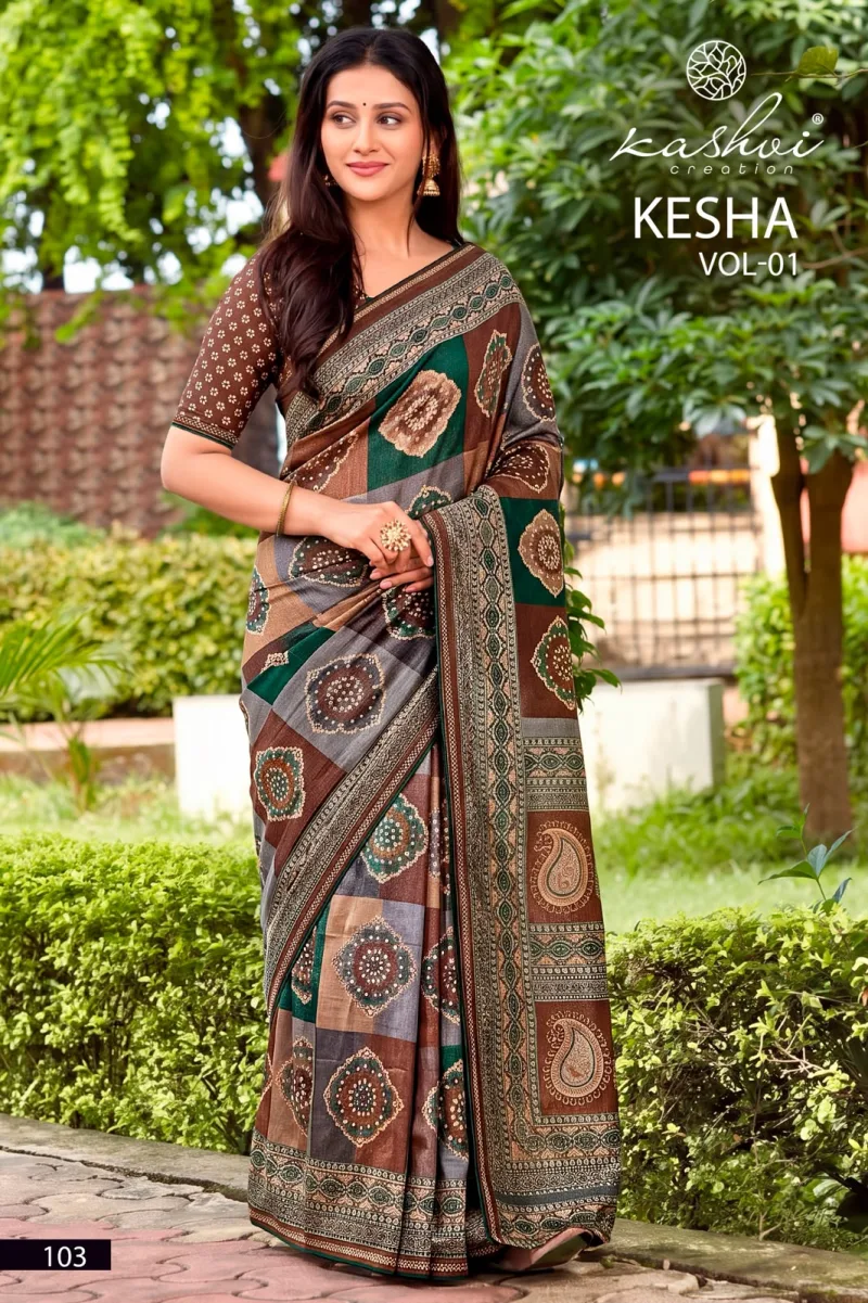 Kesha Vol 1 By Kashvi Tesla Foil Printed With Swarovski Work Saree 
